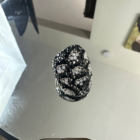 Boho Handmade 925 Silver Ring With Black & Clear Zirconia Design Size 7.5 Elegan - Picture 5 of 11